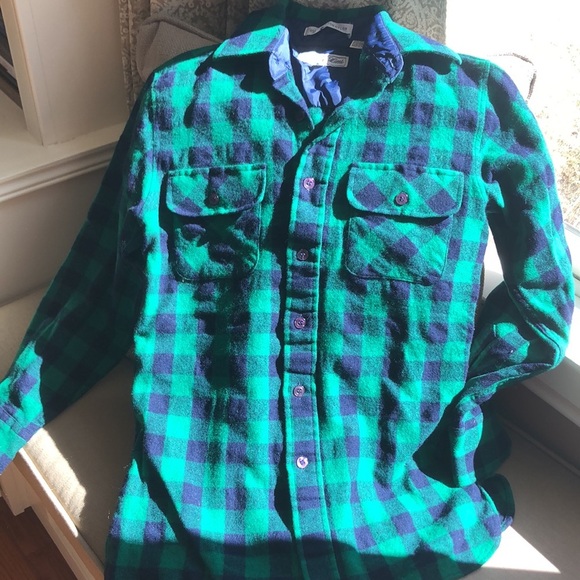 Vintage Plaid Wool Shirt Navy Green - Picture 1 of 9